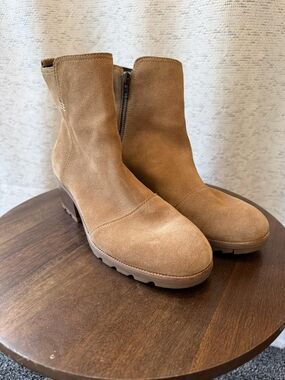 Sorel Cate Waterproof Suede Ankle Boots Brown Block Heel NL3380-224 Women's 10.5